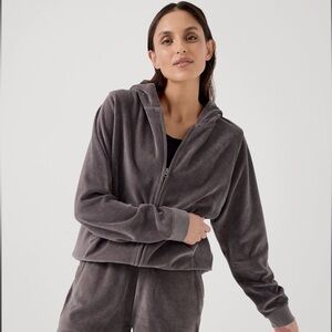 Pact Organic Cotton Velour Hoodie and Wide Leg Crop Pant - Graphite